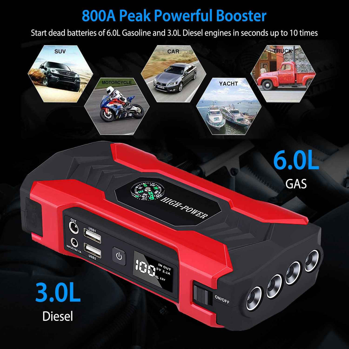 Portable 800A Car Jump Starter